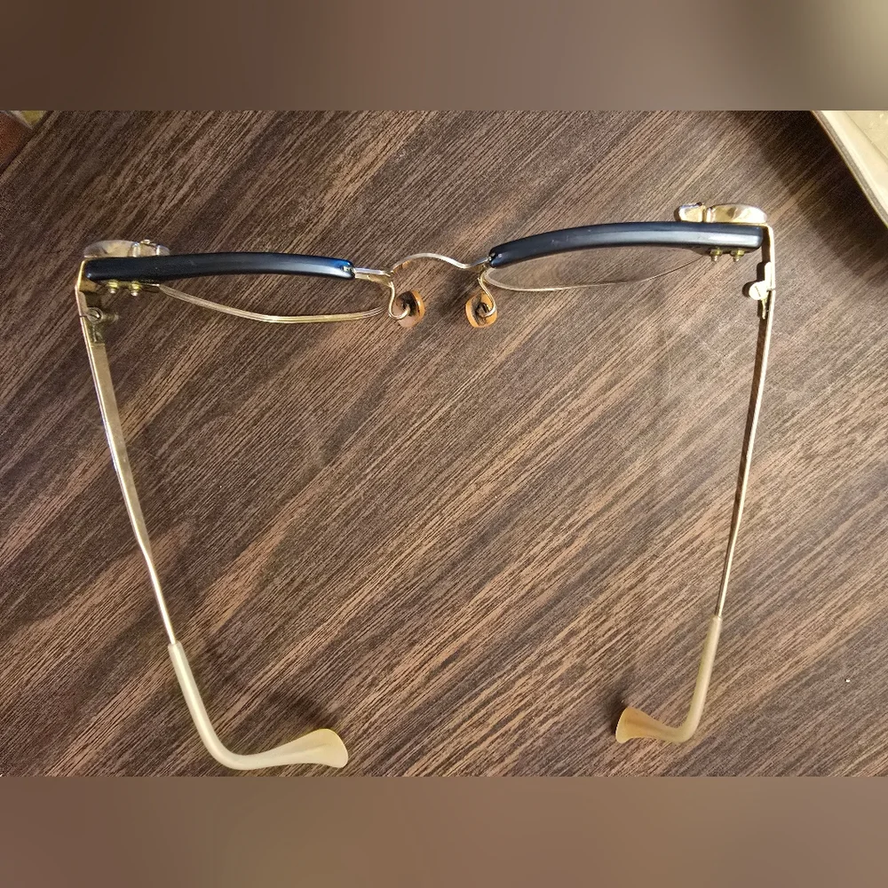 Bausch & Lomb Vintage Cat Eye Gold and Black Eyeglass Frames